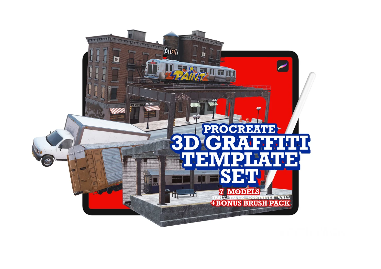 3d Graffiti Template Set for Procreate – Buy 3d Models Procreate Graffiti  Train Template -Bakeroner — BAKERONER