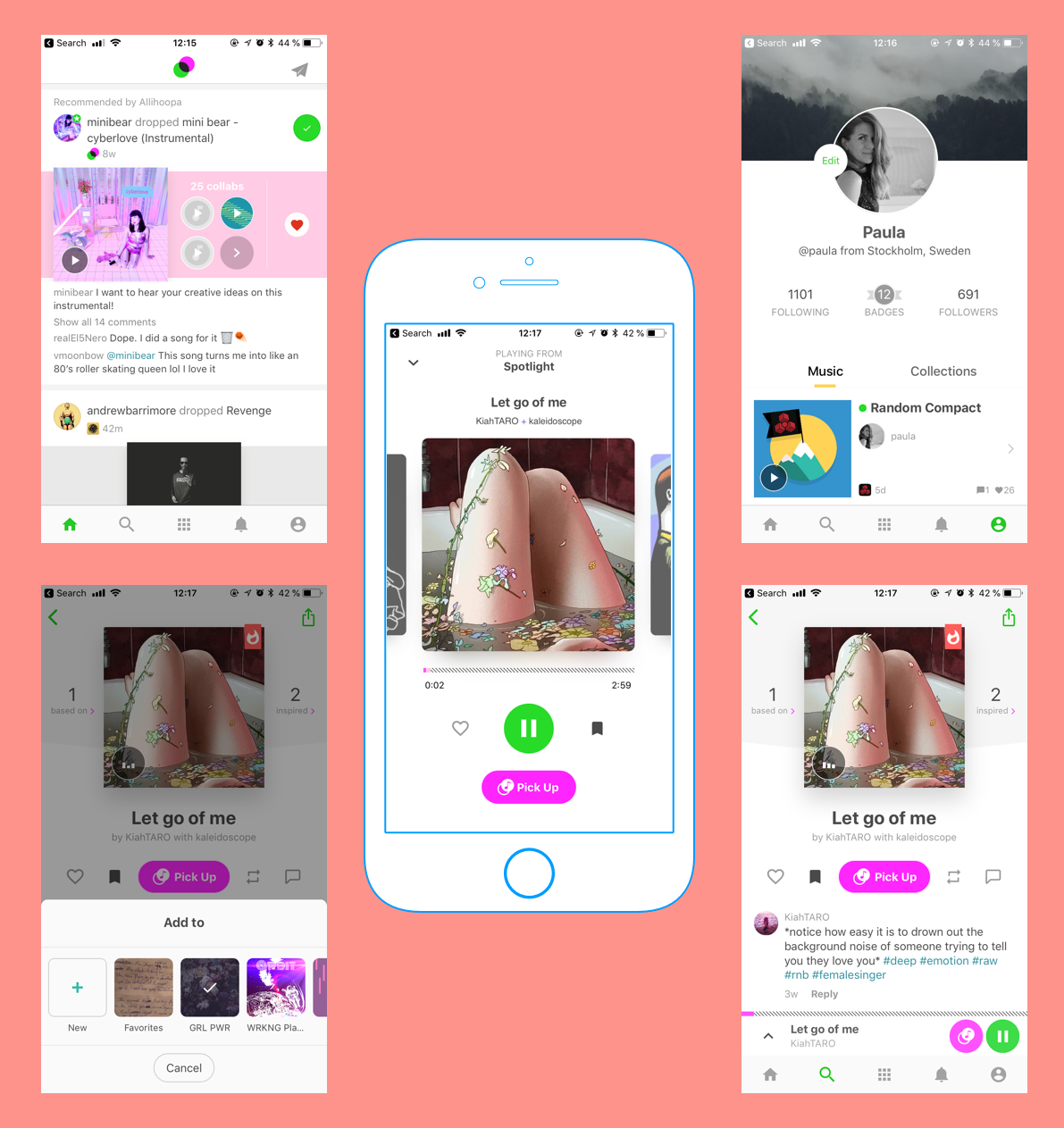Music player, timeline, profile, collections and song page