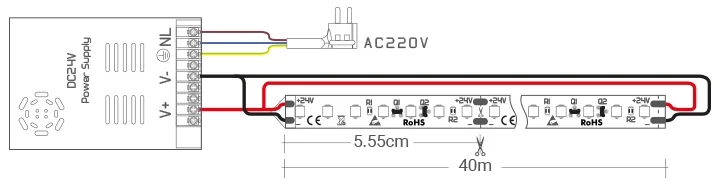 Connection Diagram: When Powered from Both Sides Max 40m Run