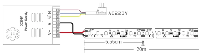 Connection Diagram: When Powered from One Side only Max 20m Run