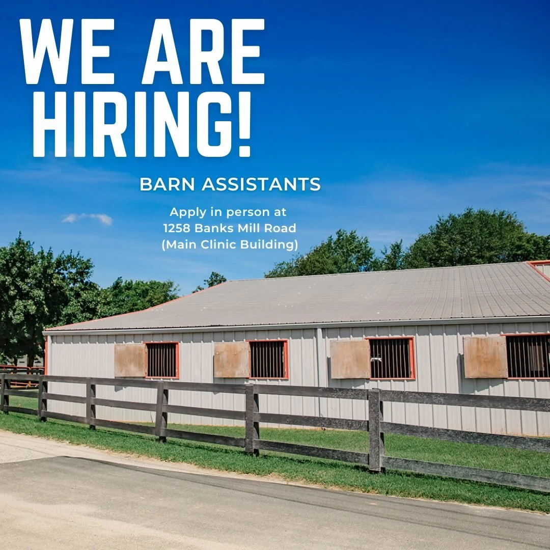 We are looking for help managing our barns! Please come by the main clinic to apply