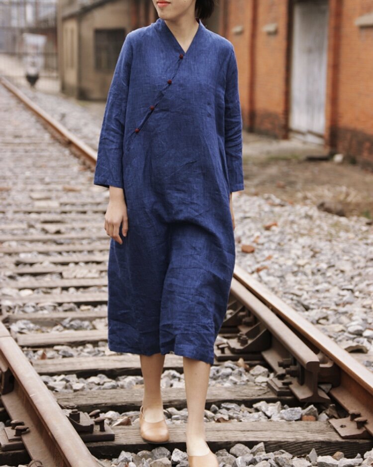 chinese dress ladies Women Summer Cotton Linen dress, Vintage Chinese Dresses 20250417   Womenlinenpants