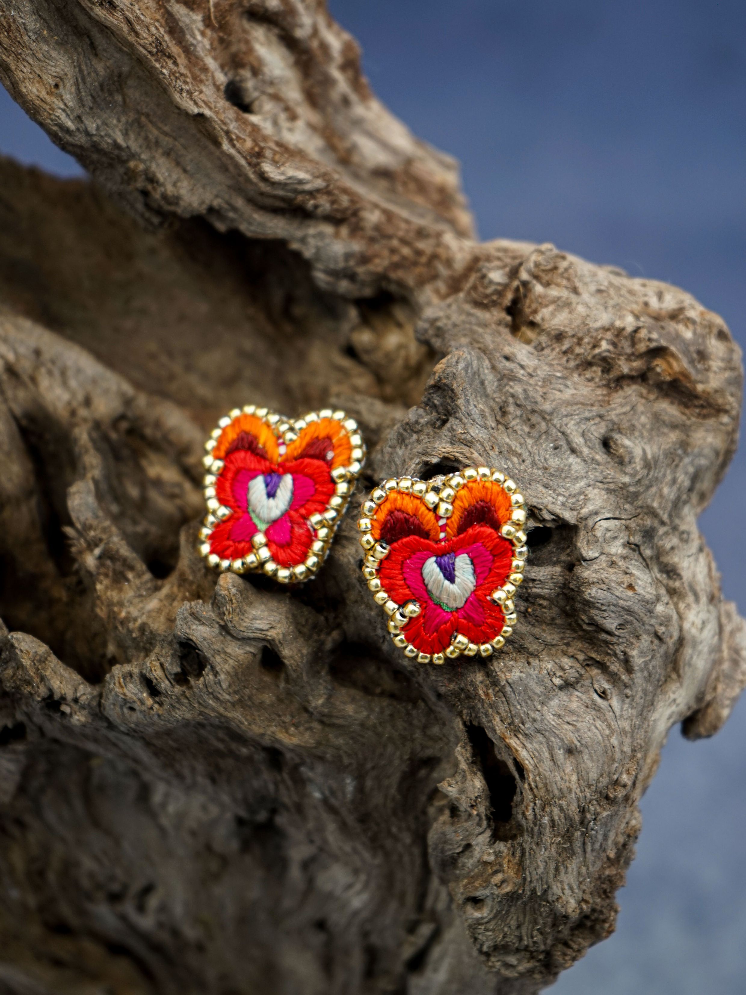 Yi彝 Traditional Hand Embroidery Earring - Red Butterfly
