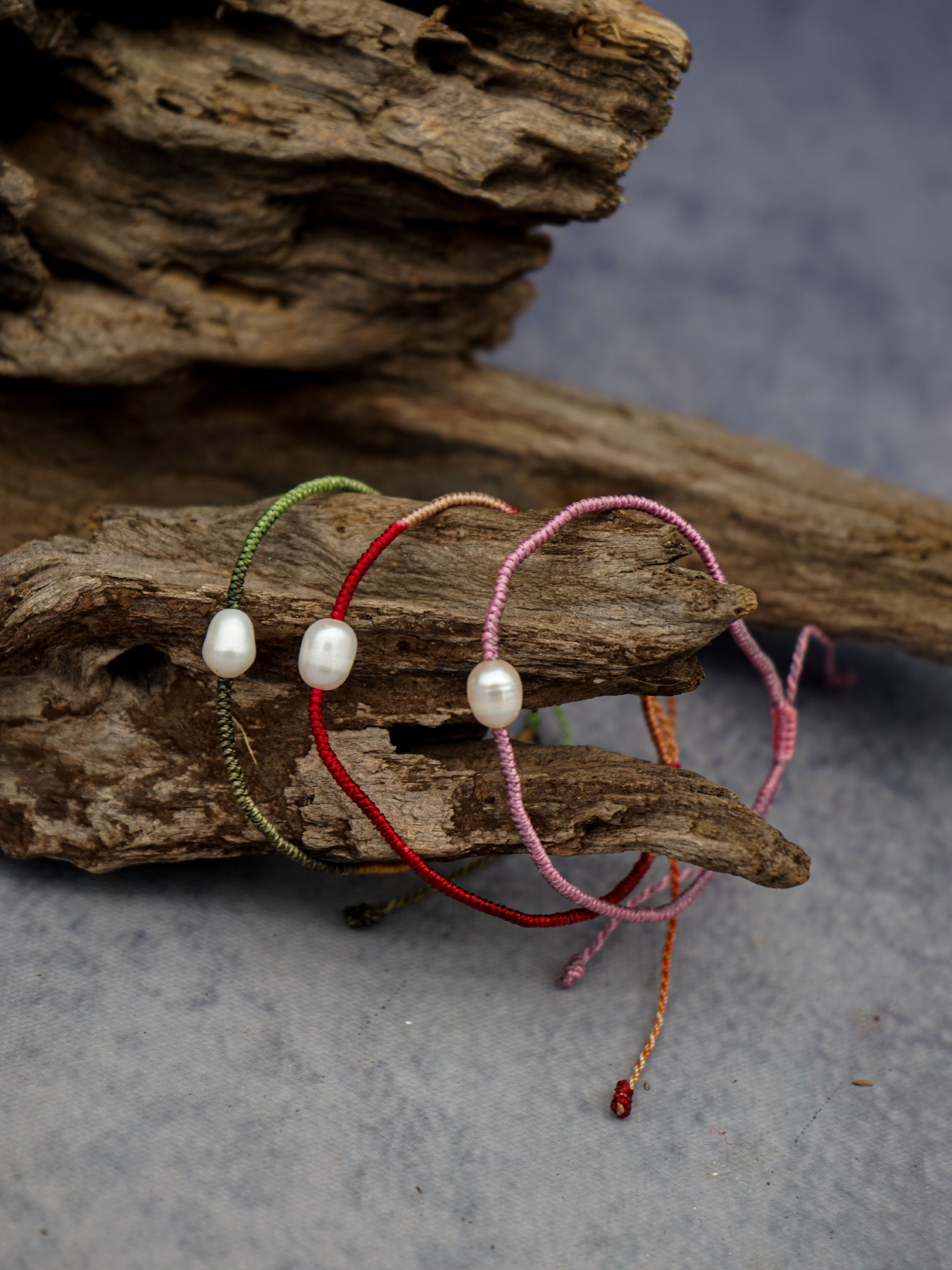 Chinese Knot Cord Bracelet with Pearl Accent - Thin