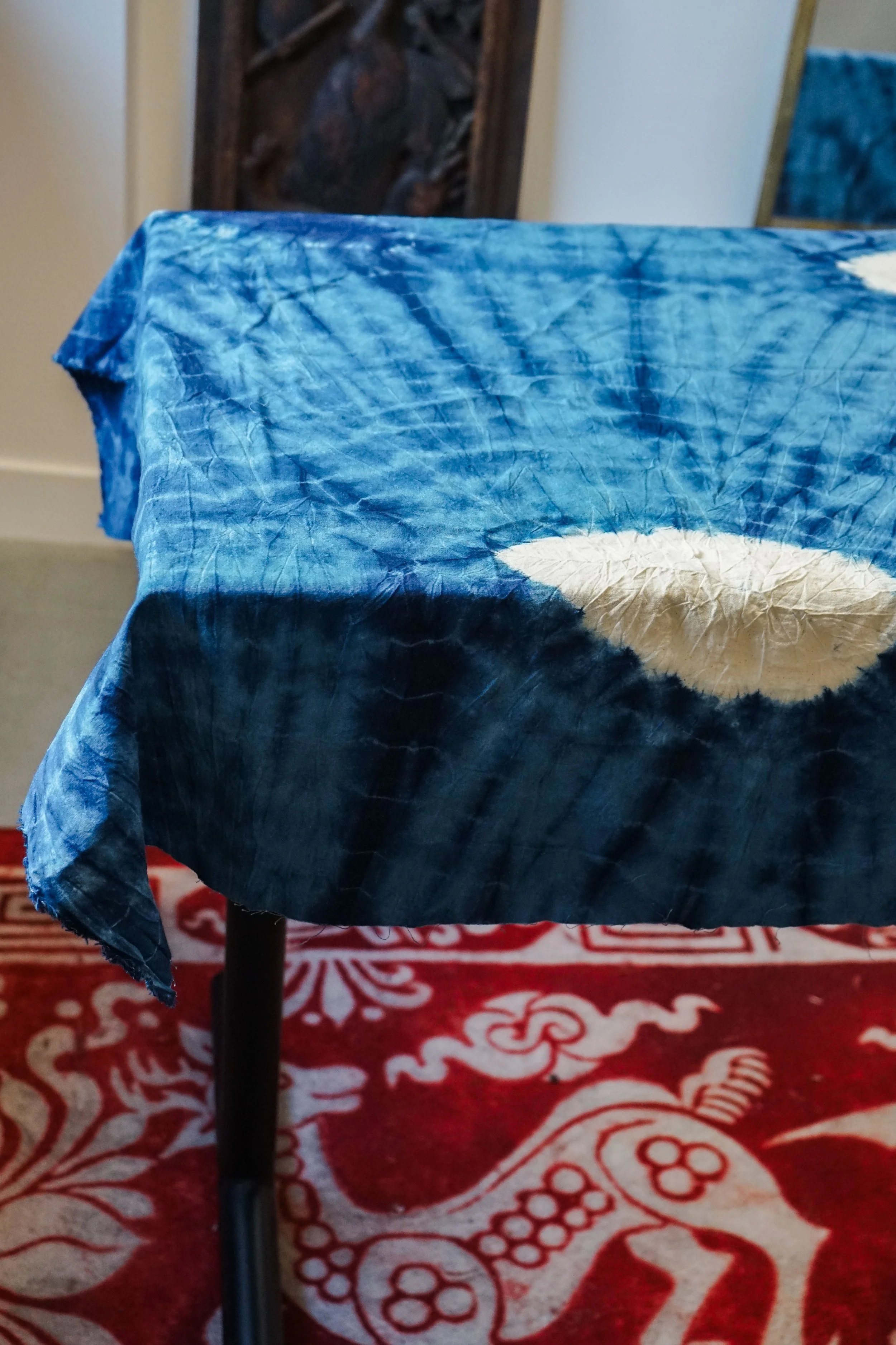 Bai Natural indigo dyed Table Cloth - Leaf pattern