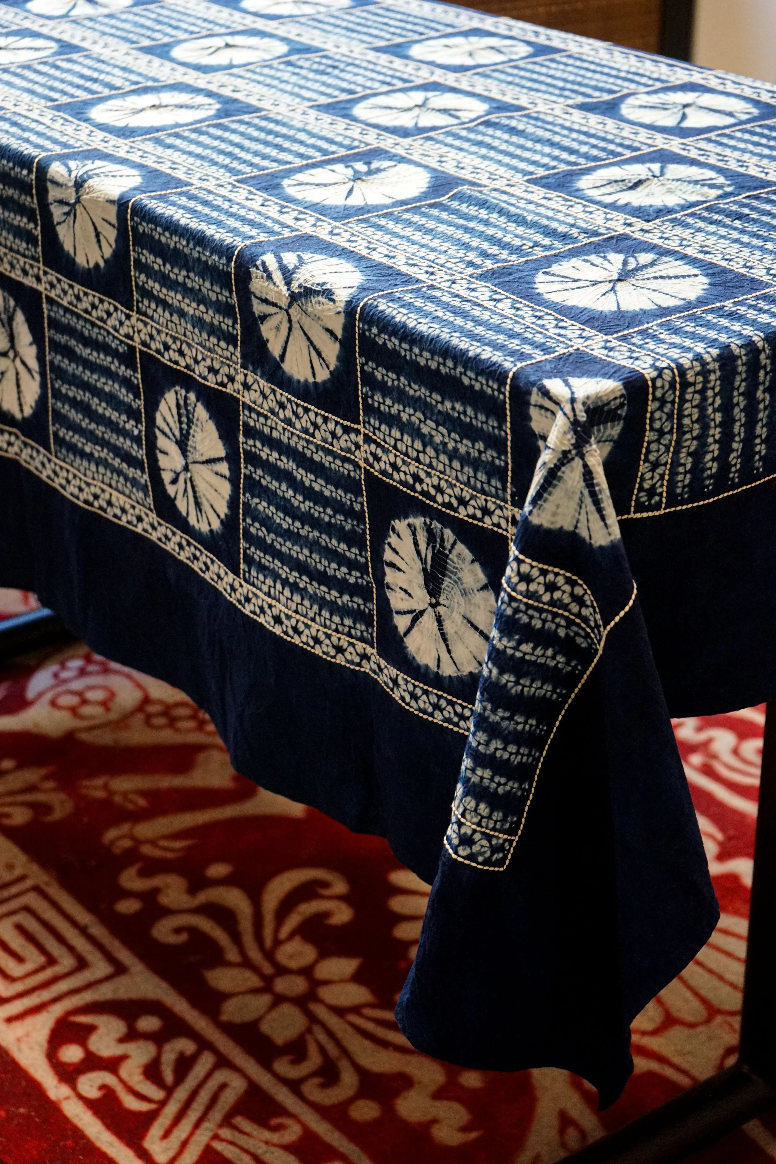 Bai Natural indigo dyed Table Cloth - Spiral pattern