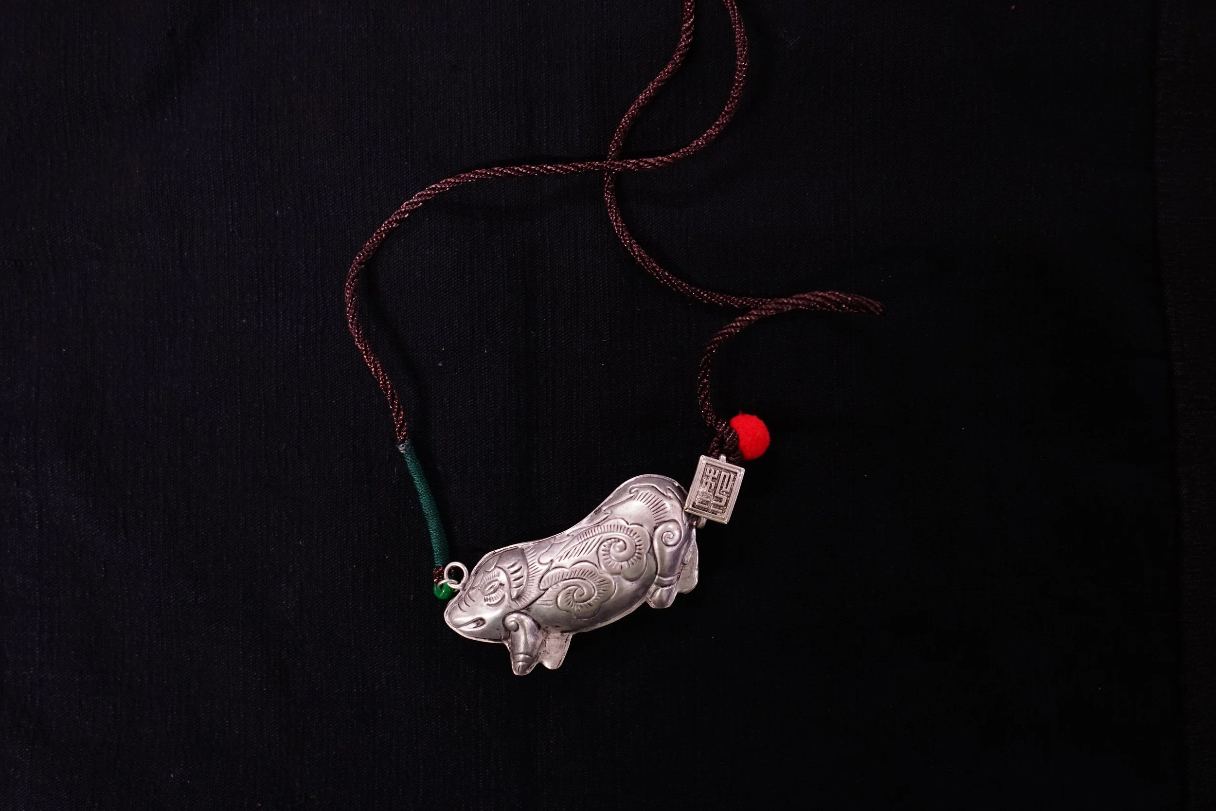 Miao sliver plated copper necklace - Fortune Pig