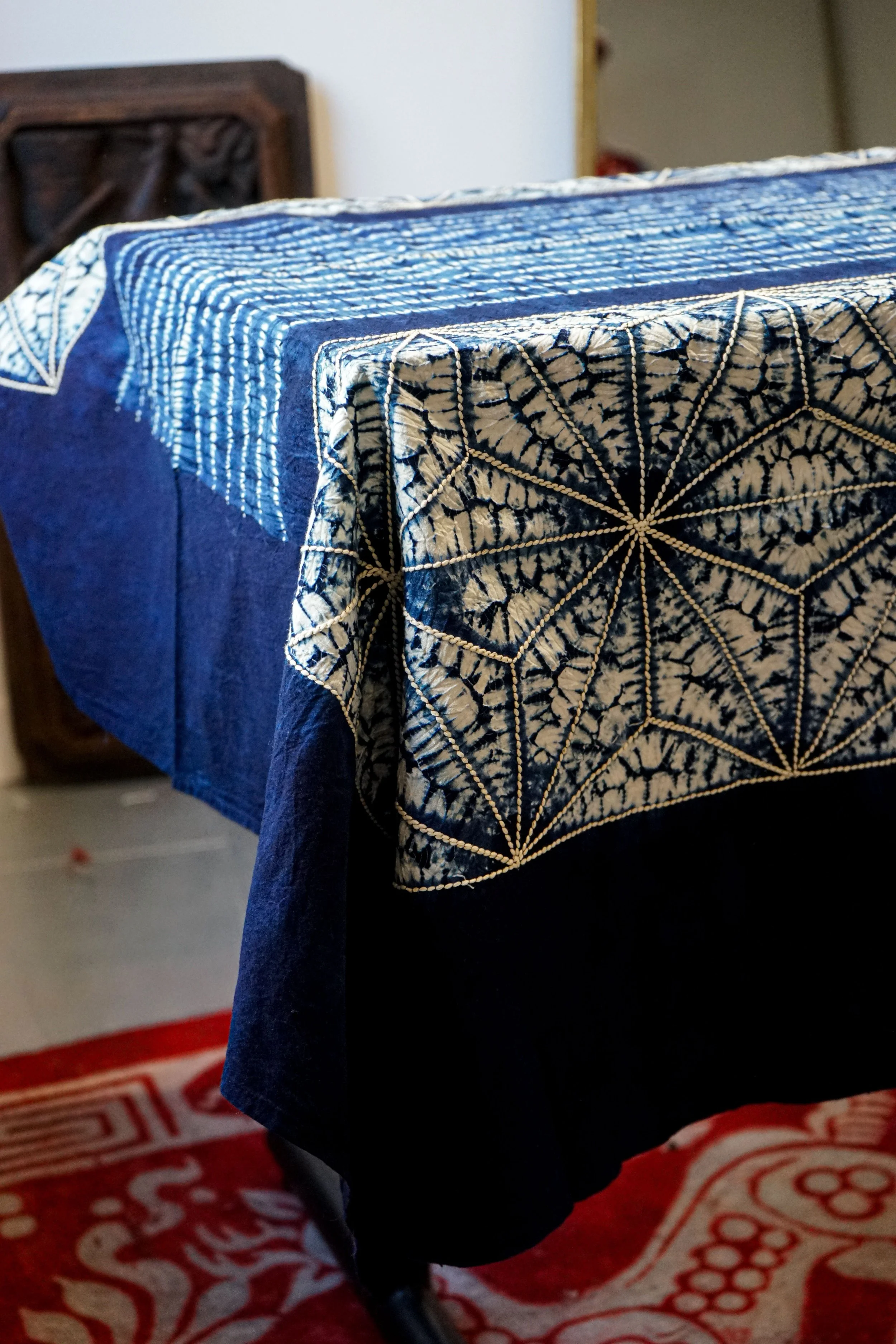 Bai Natural indigo dyed Table Cloth - Diamond pattern