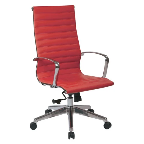 Quick Overview Manage It- This sleek yet comfortable red executive chair features built-in lumbar support fully supported with a strong, yet lightweight polished aluminum frame that is easy to move. This also features the built in back handle and pneumatic seat height adjustment, locking tilt control with adjustable tilt tension mechanism.