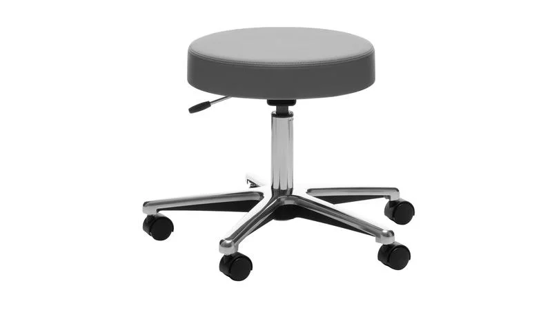 Quick Overview Functionality and performance are second nature for this industry standard. Models are available with or without a backrest. Polished chrome frame and die-cast aluminum base with 2-inch hard plastic dual wheel casters. Caster option include soft plastic, braking or bell shaped glides. Swivel seat comes with pneumatic seat height adjustment.