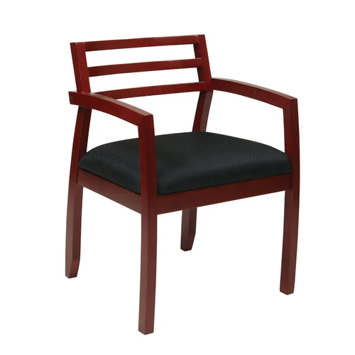 Quick Overview Guest It- This wood veneer horizontal slat-back guest chair features black fabric seat in your choice of high gloss cherry, mahogany, or espresso finish.