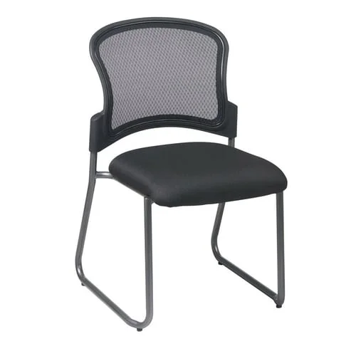 Quick Overview Stack It- This Visitors Chair has a titanium-finish metal frame with ProGrid breathable back and mesh fabric padded seat for comfort.
