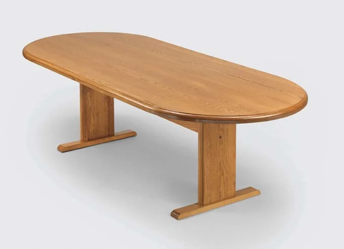 Quick Overview The Oval Conference offers handcrafted solid oak including solid oak table tops for structural integrity and enduring beauty. Conference table tops are one piece construction, including 96" and 120" tables with step hand rubbed finish. Matching solid oak chairs available with or without casters.
