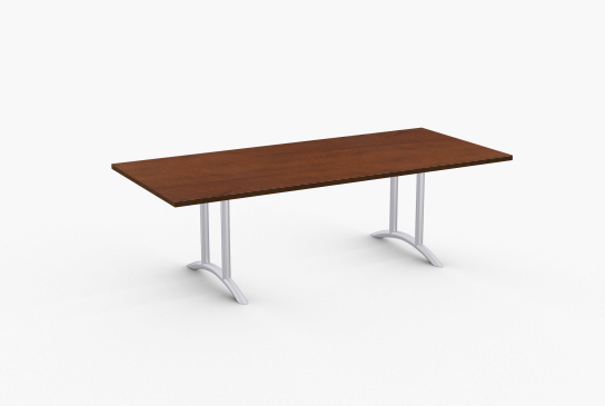 Quick Overview Oscar features 14 gauge arched dual column legs. Tables 60” and longer include steel support to prevent sagging. Special•T table tops are nominal 1-1/4” thick. Core is 1-1/8” thick 45# M3 industrial strength density particle board. The top surface is laminated with High Pressure Laminate (HPL) and the bottom is covered with a balance backer. Standard edge is 3mm PVC.
