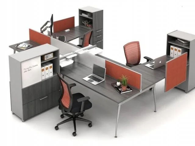 AIS Oxygen Open Plan Benching Workstation with screens and Calibrate Storage