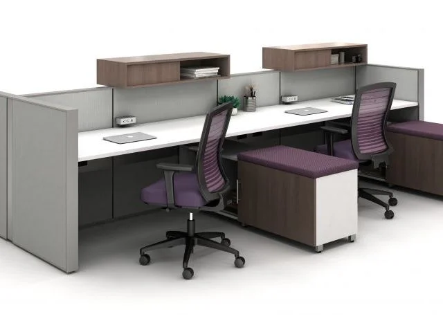 AIS Matrix Open Plan Panel System Shared Workstation, Calibrate Storage with cushion