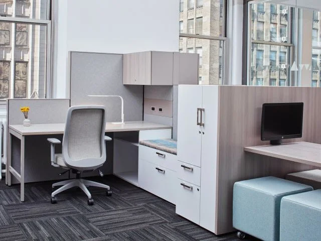 AIS Matrix open plan panel system workstation with Calibrate Storage and Volker Cubes