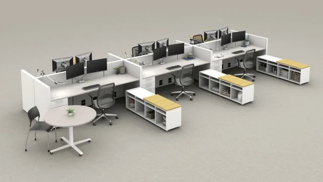 AIS Matrix Open Plan with Calibrate Series Storage, Day to Day Table