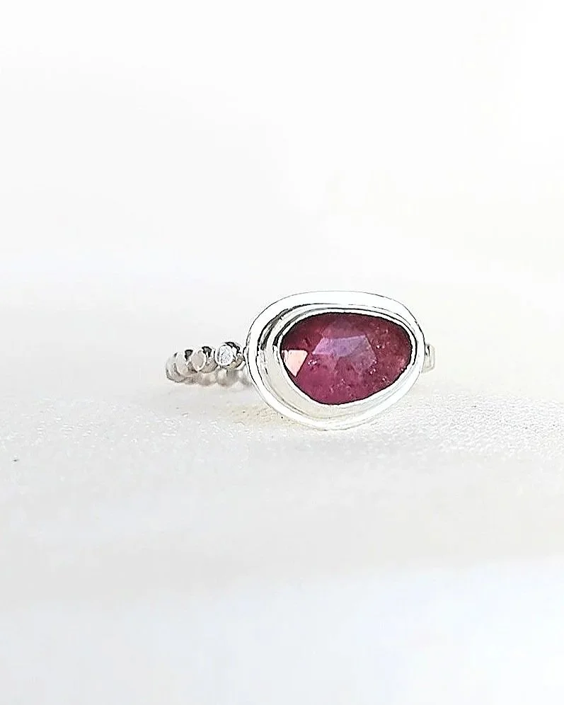 'Syrup' Pink Freeform Tourmaline Sterling Silver Ring