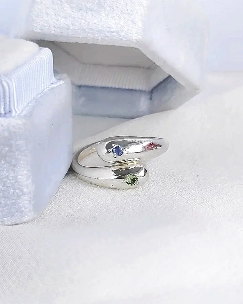'Silver Drops' and Gemstones 'Titeann Airgid' Sterling Silver Ring