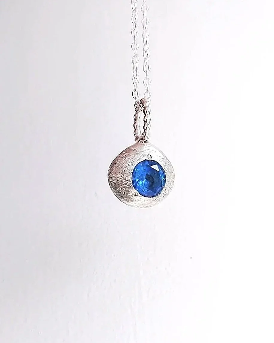 Neon Blue Apatite Gemstone Solid Silver 'Cloch' Pebble Necklace