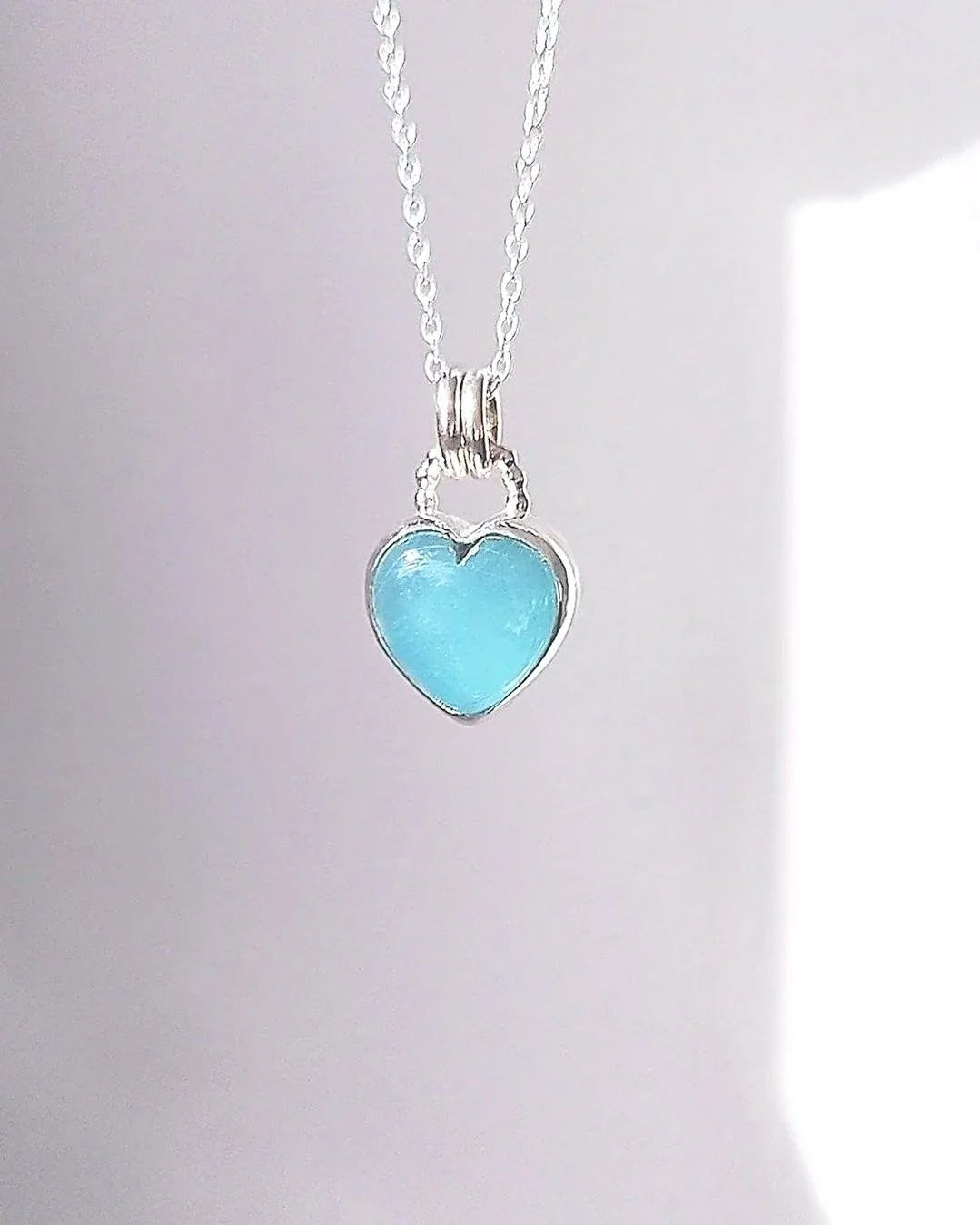 Aquamarine Heart Gemstone Sterling Silver Necklace