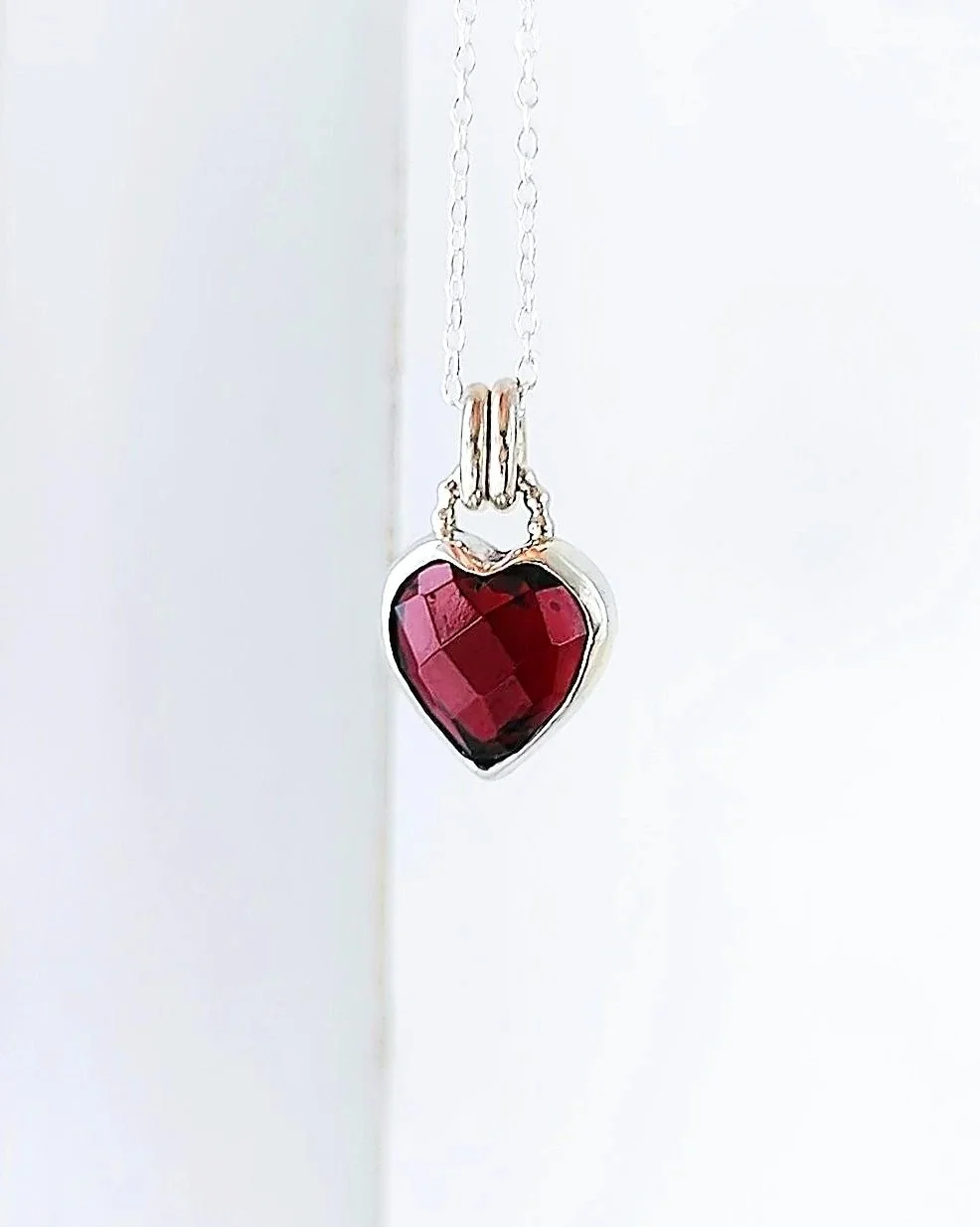 Rhodolite Garnet Heart Gemstone Sterling Silver Necklace