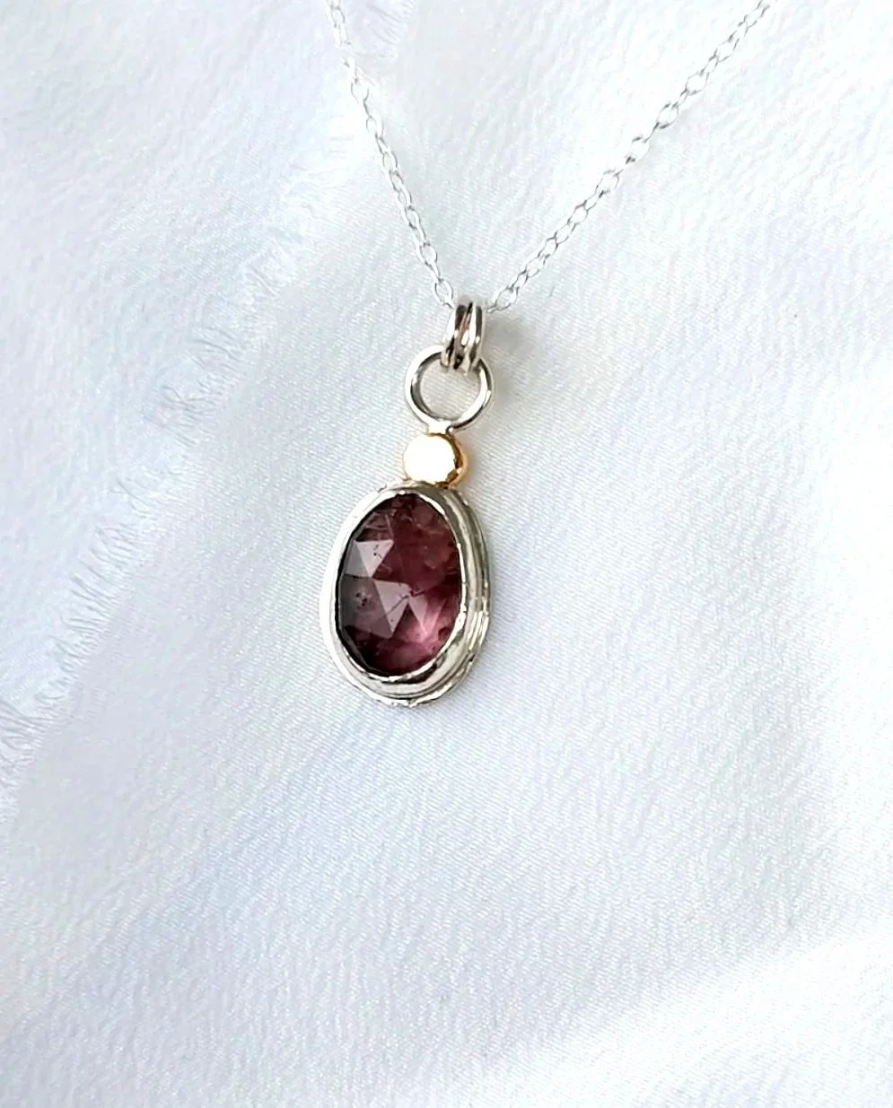 Lilac Tourmaline Gemstone Gold Accented Necklace