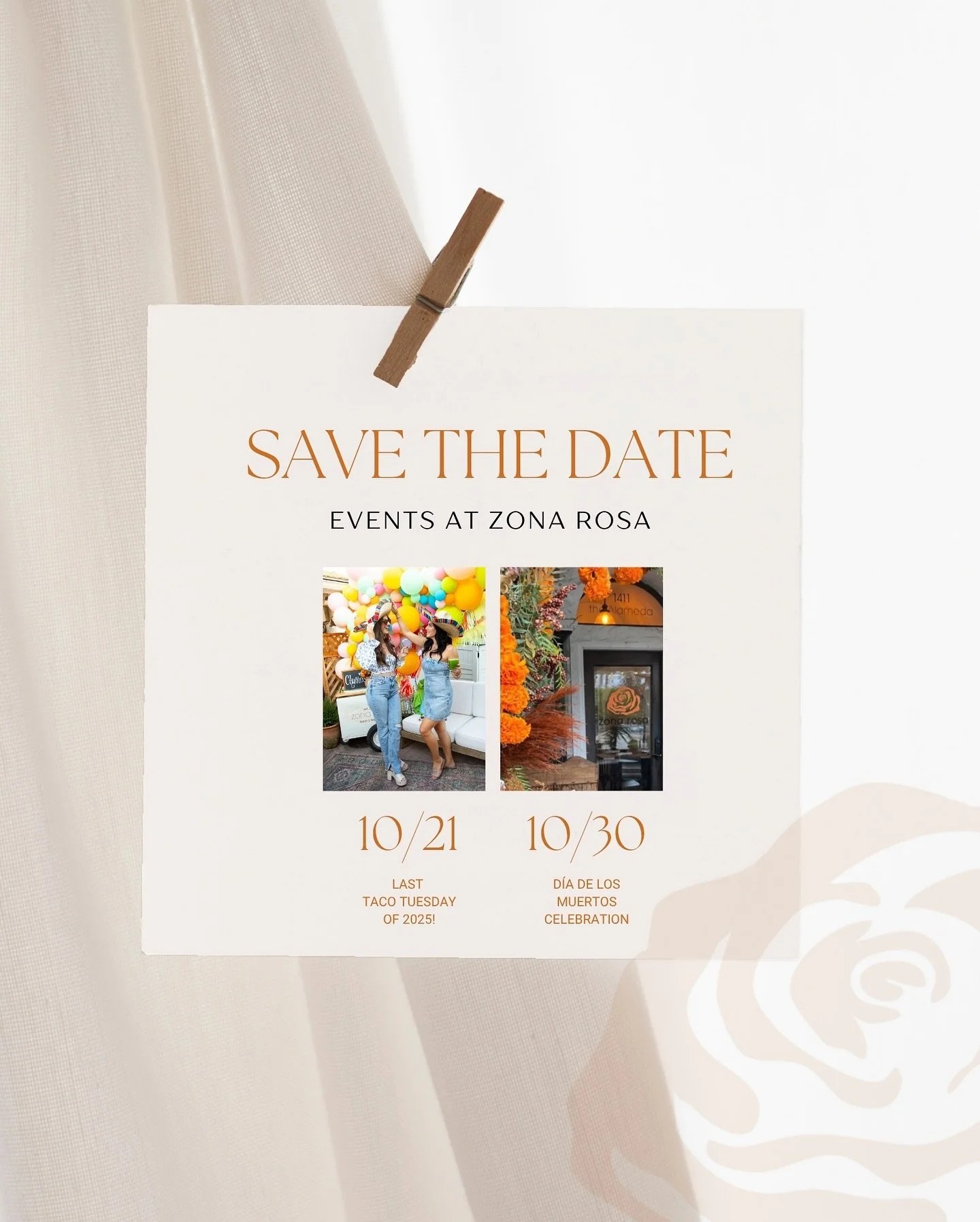 ✨ SAVE THE DATES ✨
The party doesn&rsquo;t stop at Zona Rosa &mdash; it just gets better!

🎉 10/21 &ndash; Last Taco Tuesday of 2025!
Join us for one final fiesta of the year &mdash; tacos, tequila, and tunes you won&rsquo;t forget.
💀 10/30 &ndash;