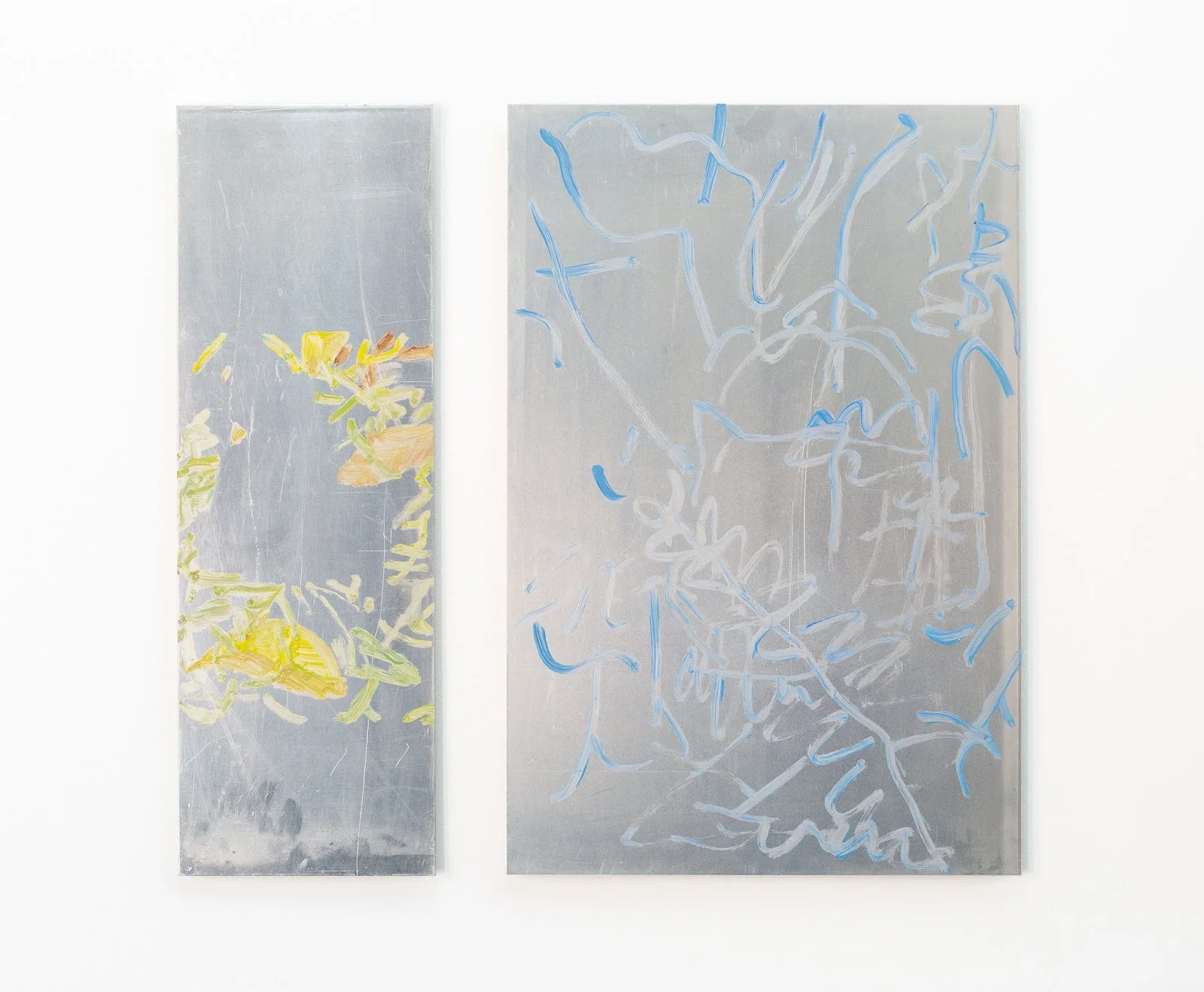 Untitled (video still) , 2017, oil on aluminium, 19.9 x 60 cm. Untitled (cat) , 2017, oil on aluminium, 40 x 60cm. Photo by C. Capurro