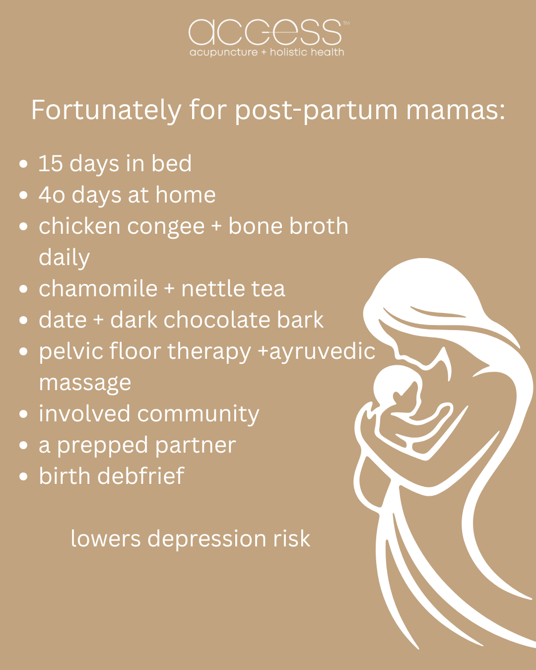 New mamas! lower post-partum depression risk with the following: