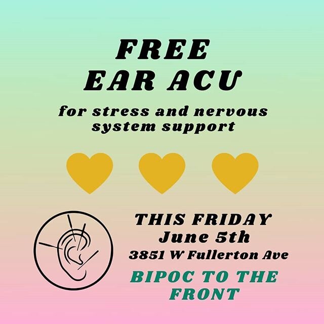 this Friday June 5th
⬇
FREE EAR ACU
for stress and nervous system regulation
⬇
BIPOC TO THE FRONT
🌱🌱🌱
the NADA ear protocol was developed by the Black Panthers and the Young Lords at Lincoln Hospital in the Bronx in the 1970s, to support trauma re