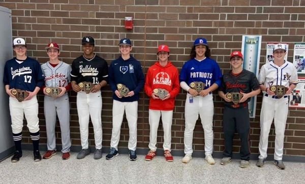  2020 Academic Team      L to R:  Georgetown- Wil Owens, South Aiken - Matthew DeFillips. Boiling Springs-Aaron Jaytaris Thomas, Chapin-Noah Thomas Davis, AC Flora- Coleman Ramos, Ft. Dorchester - Pat Monteith, Greenville - Will Baumhofer, Ft. Mill -