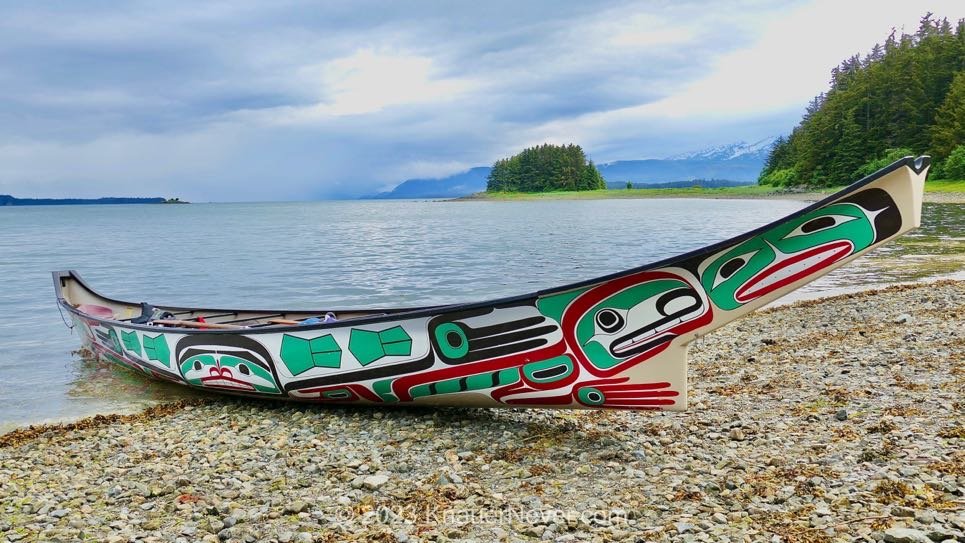 One People Canoe Society's Canoe on Auke Bay for the Hōkūleʻa Ceremony