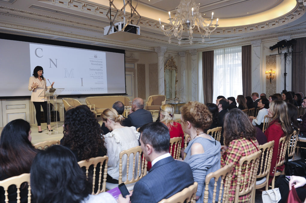 作者伊丽莎白·l·克莱因在相机德拉Moda国际圆桌会议在2018年可持续发展。。