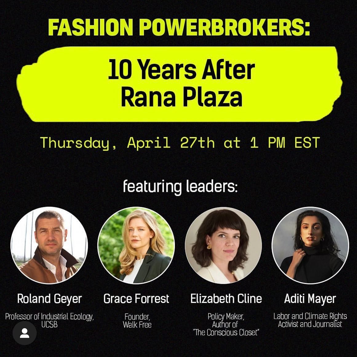 Pls join me this Thursday @1EST for a free virtual panel as we continue to unpack what&rsquo;s changed since #RanaPlaza, and how we can all do our part to keep driving change. I&rsquo;ll talk about the shifts in consumerism, the evolution of organizi