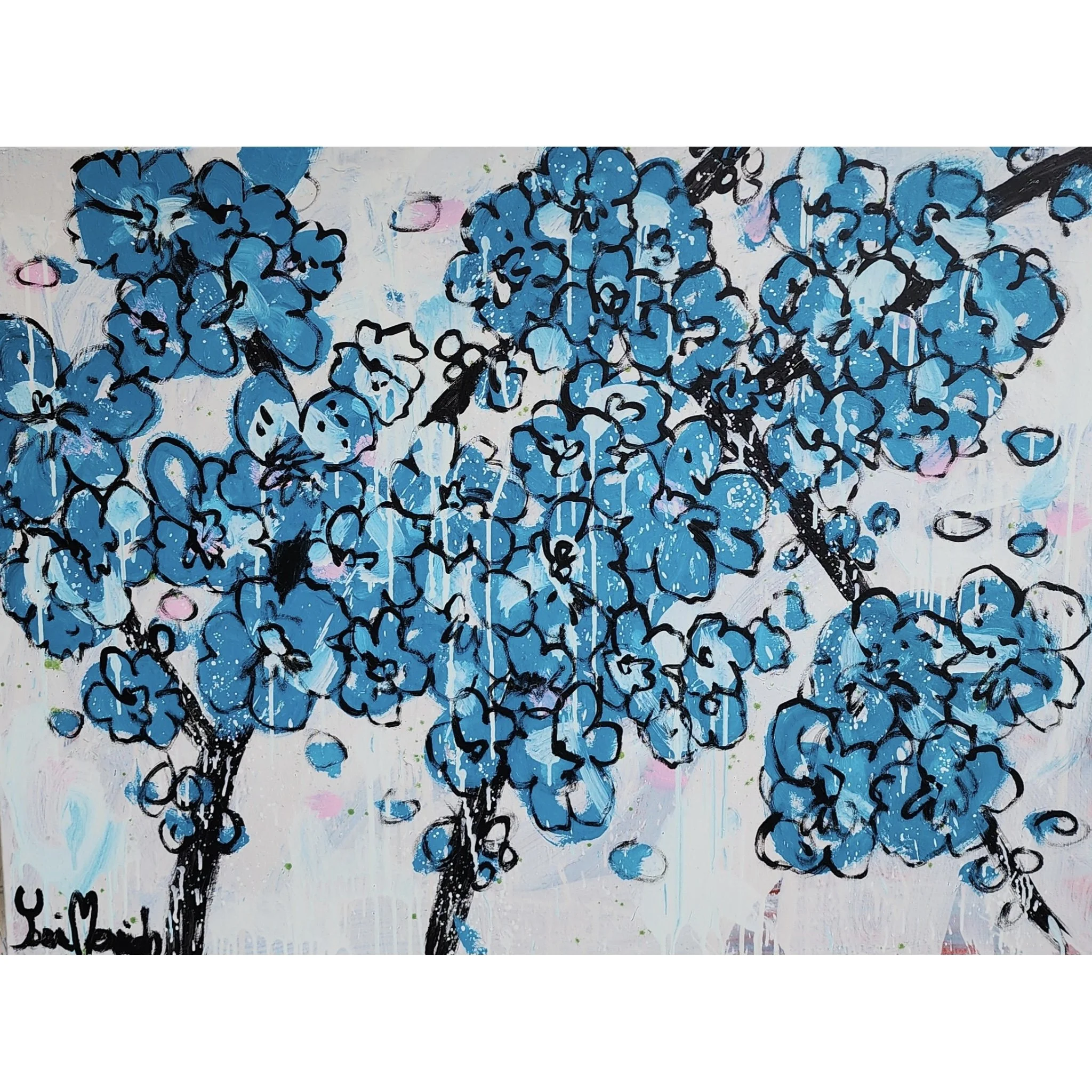 Turquoise Blue White Blossom