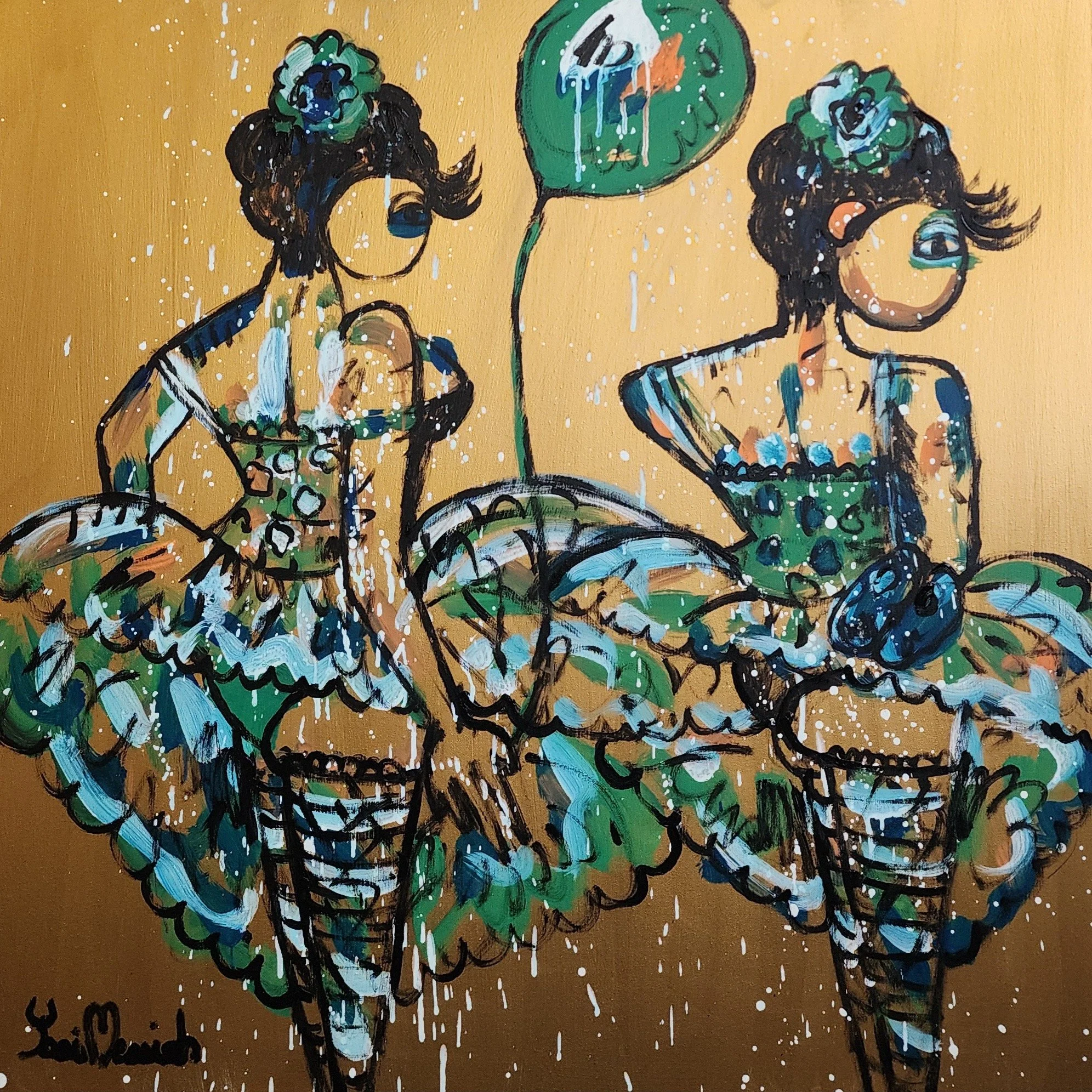 Twin Dancers Green Balloon