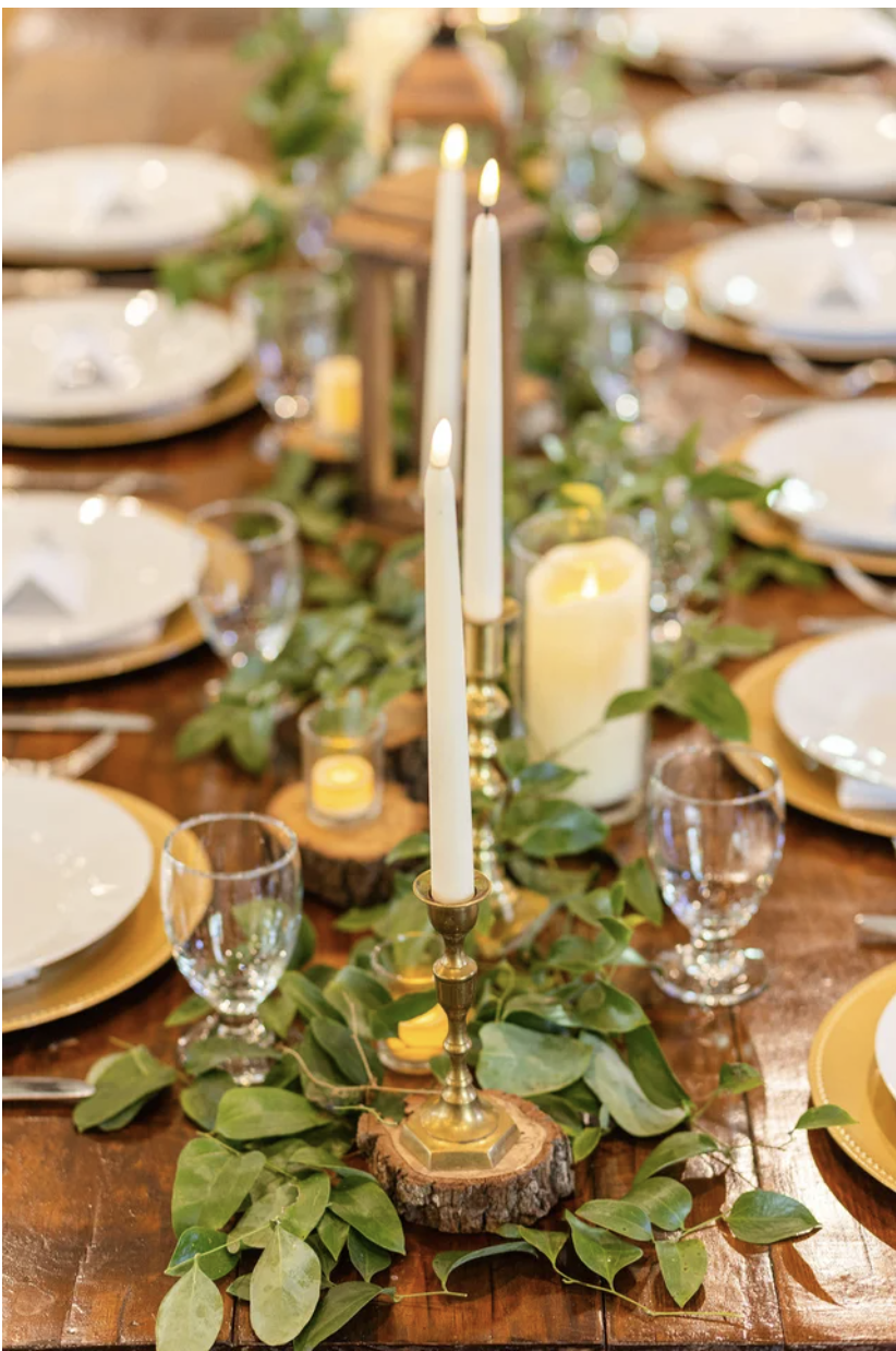 Brass Candlesticks with tall flameless candles
