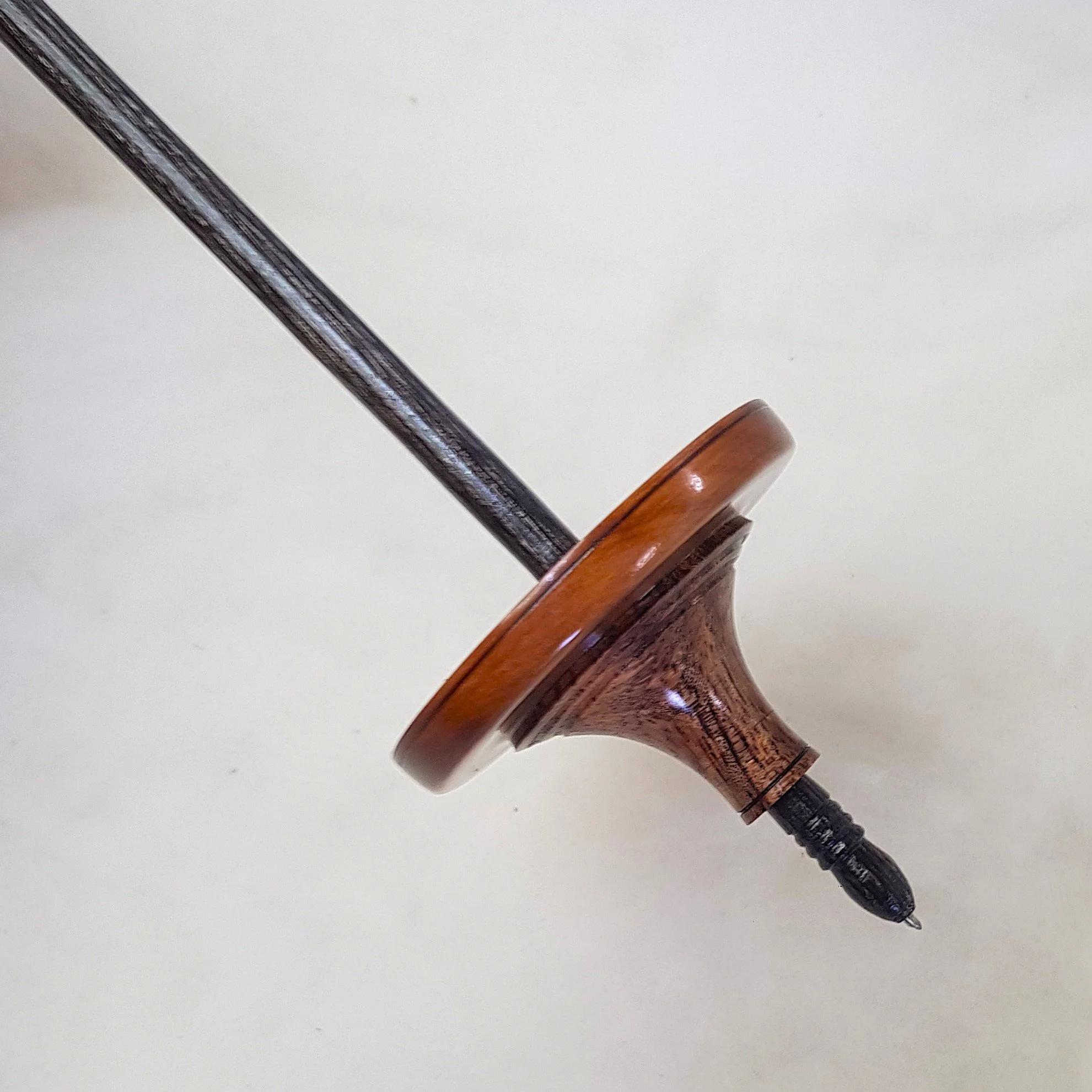 Signature Series - Pu Yok - Light Weight, Tibetan Style  Supported Spindle in Very Highly Figured Budgeroo, Highly Figured Weru, and Frogwood.