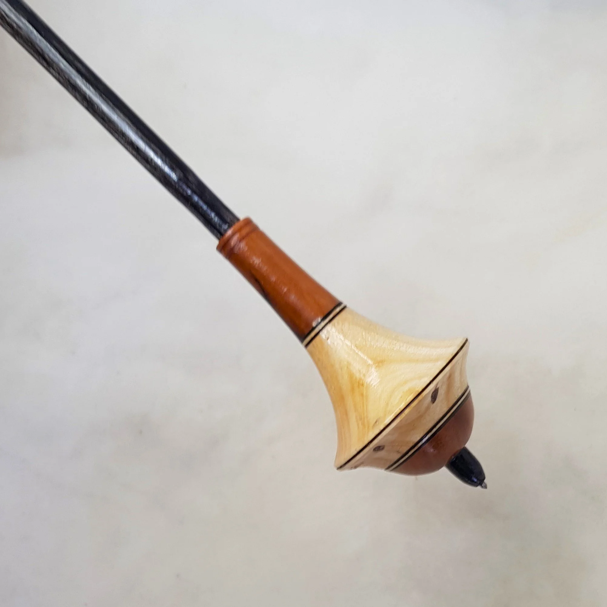 Signature Series - Dyavol - Light Weight, Russian Style Supported Spindle in Spalted Quandong, Figured Budgeroo, and Frogwood.