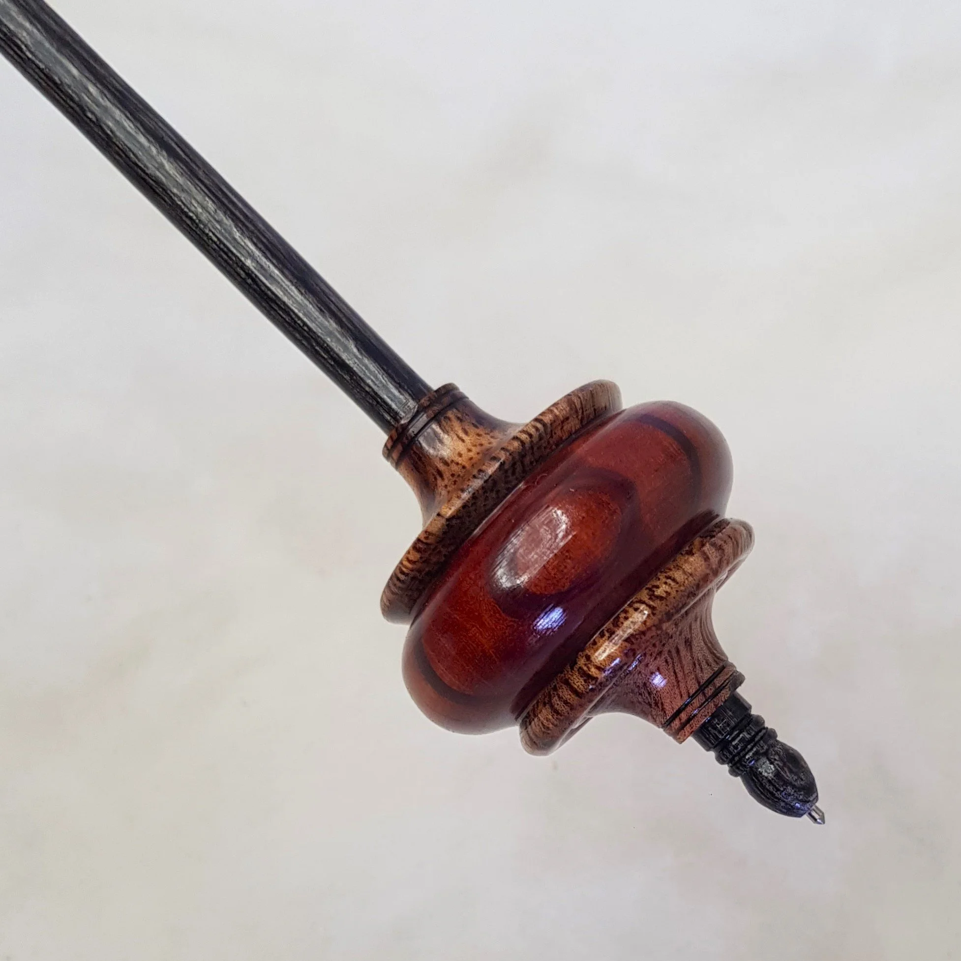 Signature Series - Dynamo - Medium Light Weight, Titanium Tip Support Spindle, made with Highly Figured Flame Oak, Teak Burl, and Frogwood.