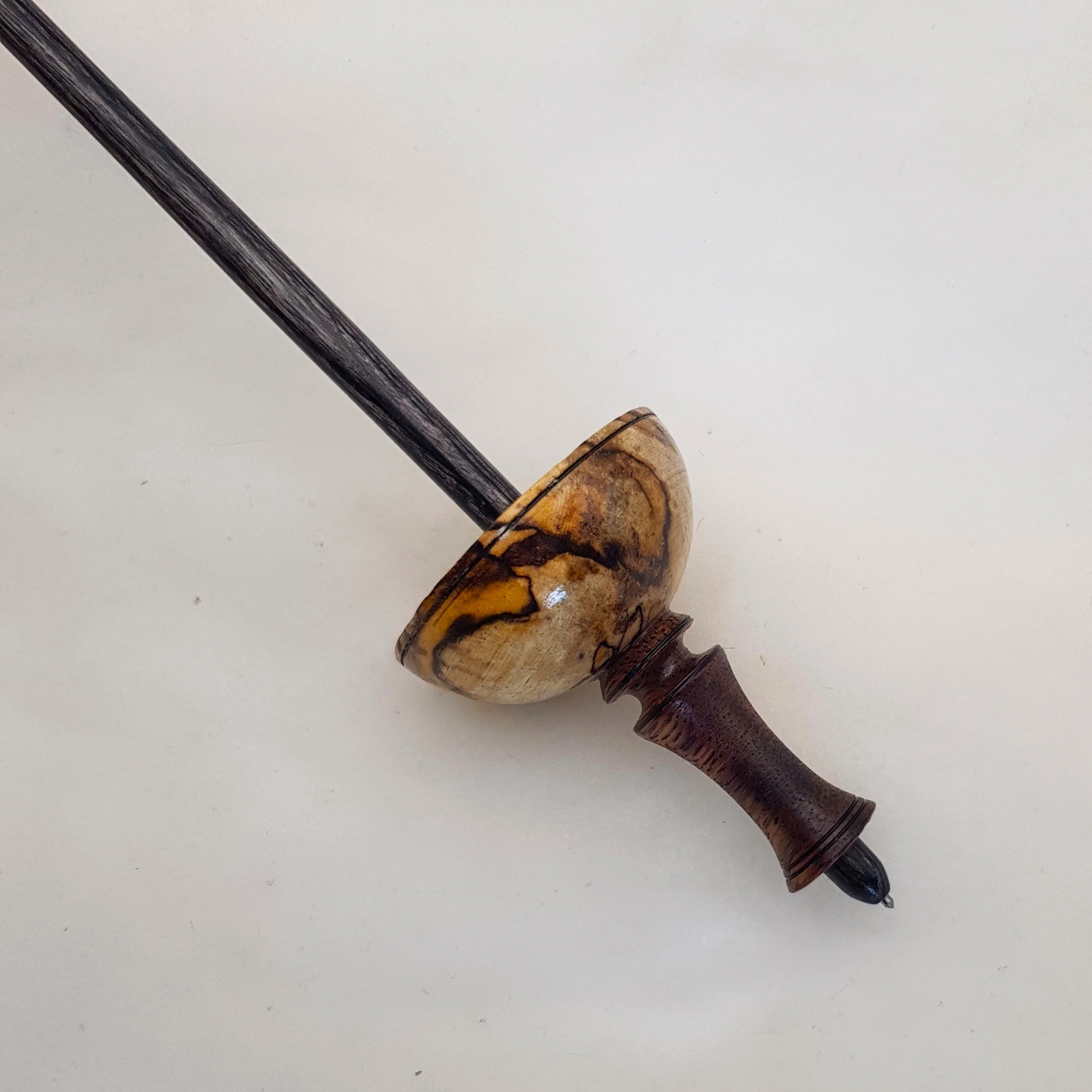 Signature Series - Tibetan - Light Weight Titanium Tipped Supported Spindle in Highly Figured and Spalted Quandong, Highly Figured Weru, and Frogwood.