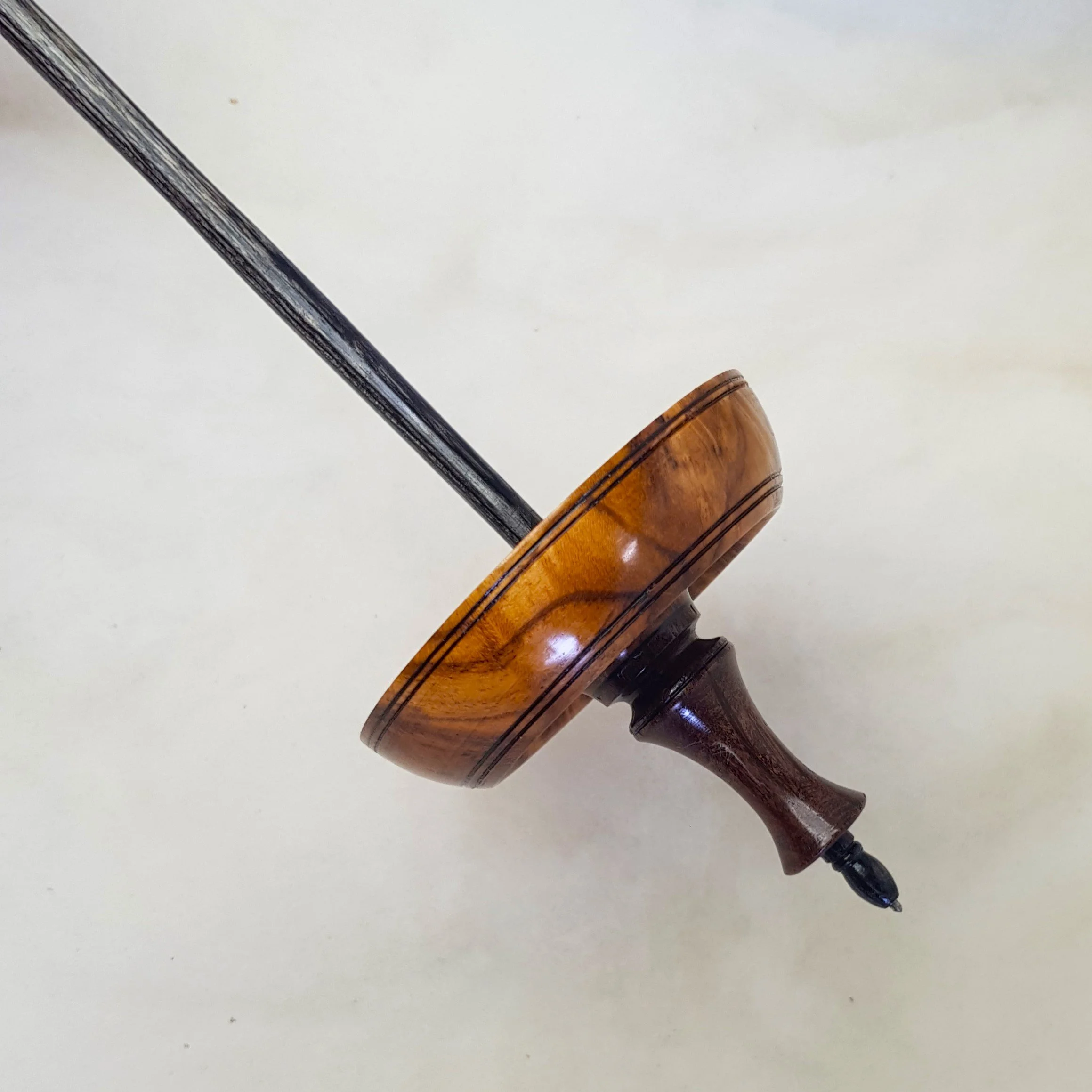 Signature Series - Pu Yok - Medium Weight, Tibetan Style  Supported Spindle in Very Highly Figured Teak Burl, Highly Figured River Oak, and Frogwood.
