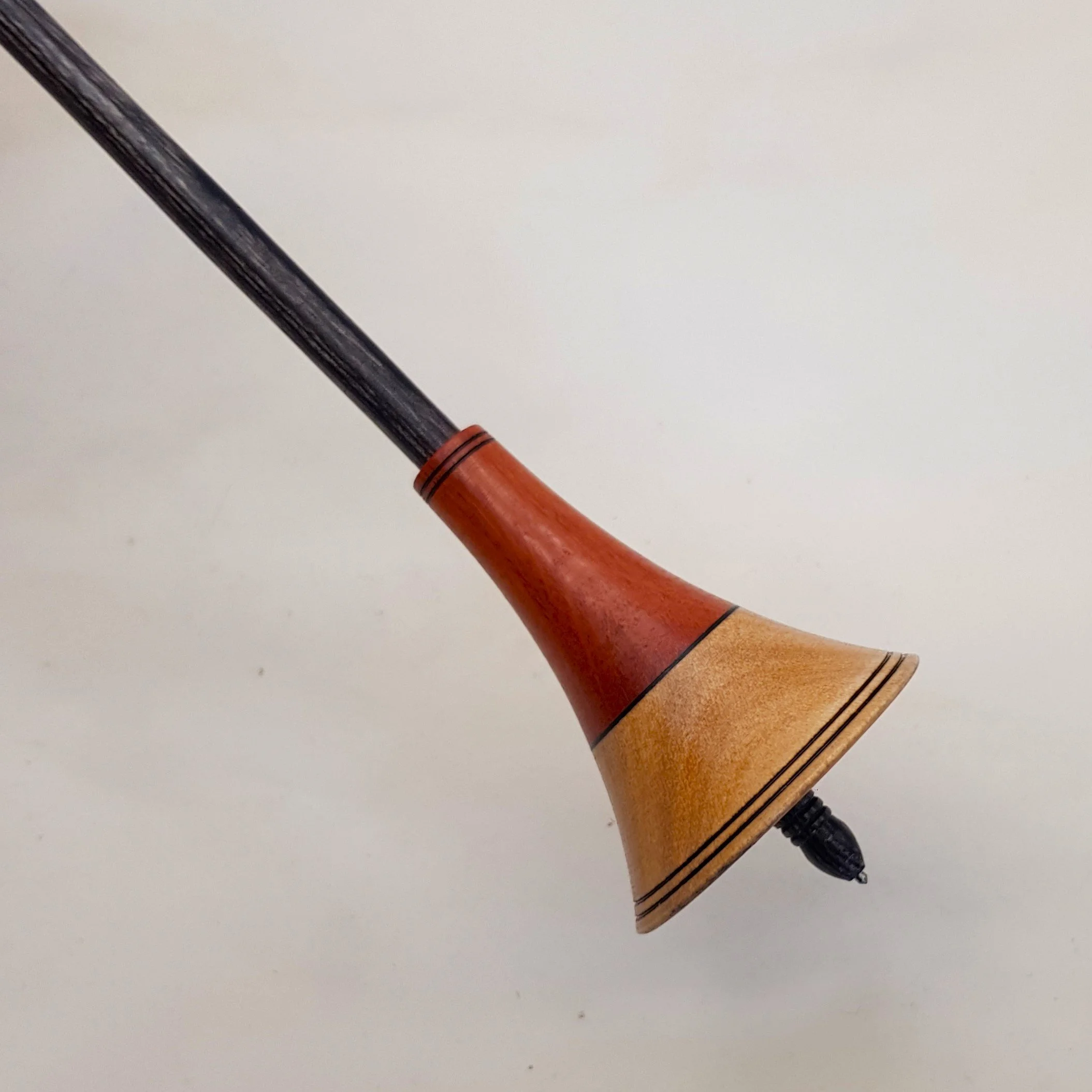 Signature Series - Reverse Cone - Light Weight, Titanium Tip Support Spindle, made with Figured Camphor Laurel, Figured Jarrah, and Frogwood.