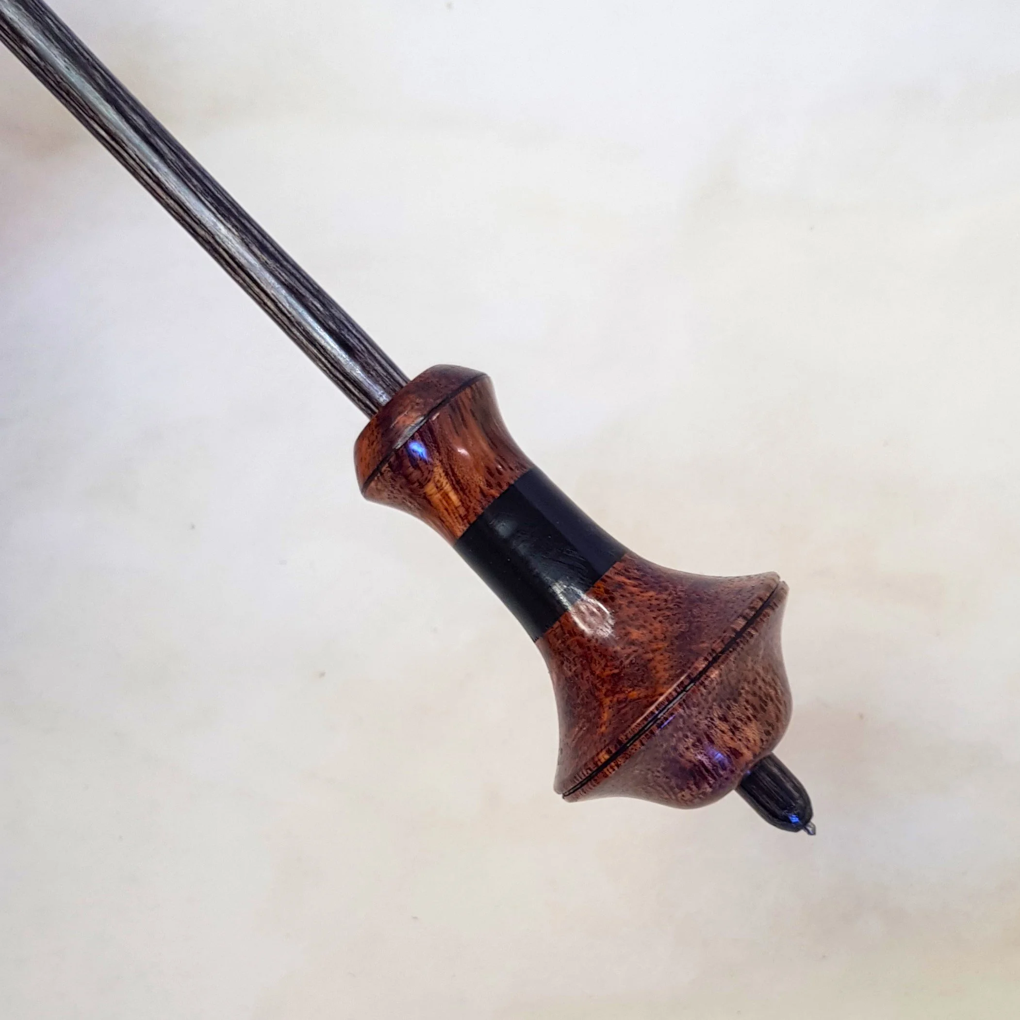 Signature Series - Dyavol - Medium Weight, Russian Style Supported Spindle in Very Highly Figured Weru, Gaboon Ebony, and Frogwood.