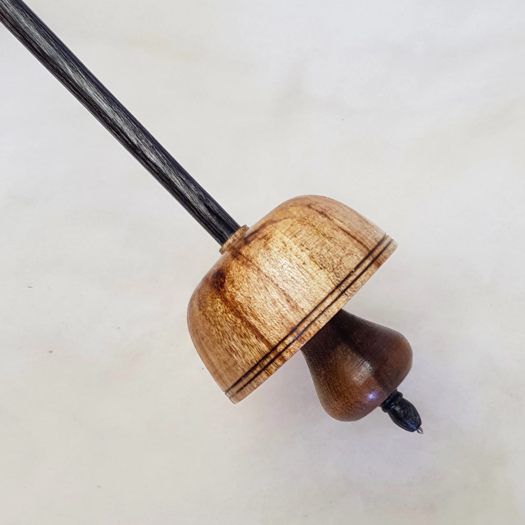 Signature Series - Fungos - Medium Light Weight, Russian style supported spindle in Highly Figured and Spalted Queensland Maple, Highly Figured Black Heart Sassafras, and Frogwood.