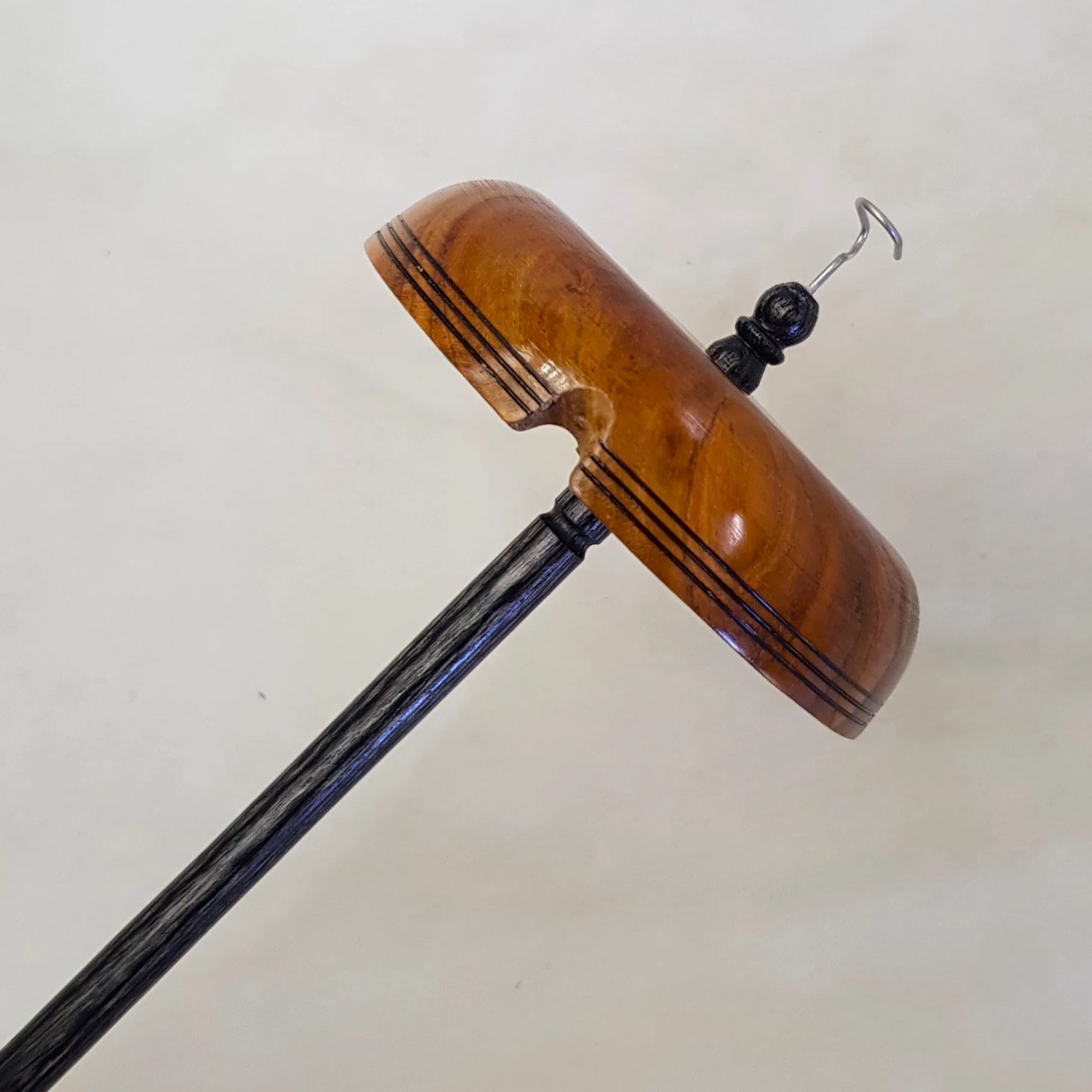 Signature Series - Medium Weight Top Whorl Drop Spindle in Very Highly Figured Teak Burl, and Frogwood.