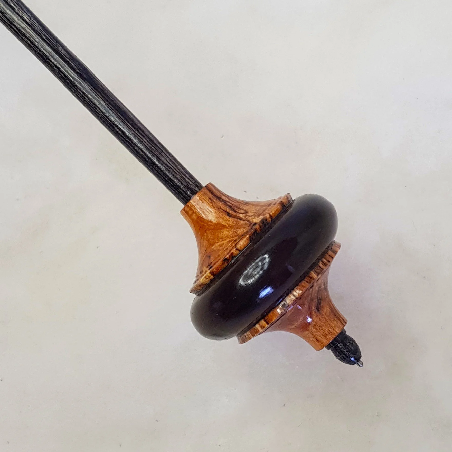 Signature Series - Dynamo - Medium Weight, Titanium Tip Support Spindle, made with Highly Figured Ziricote, Highly Figured and Spalted River Oak, and Frogwood.