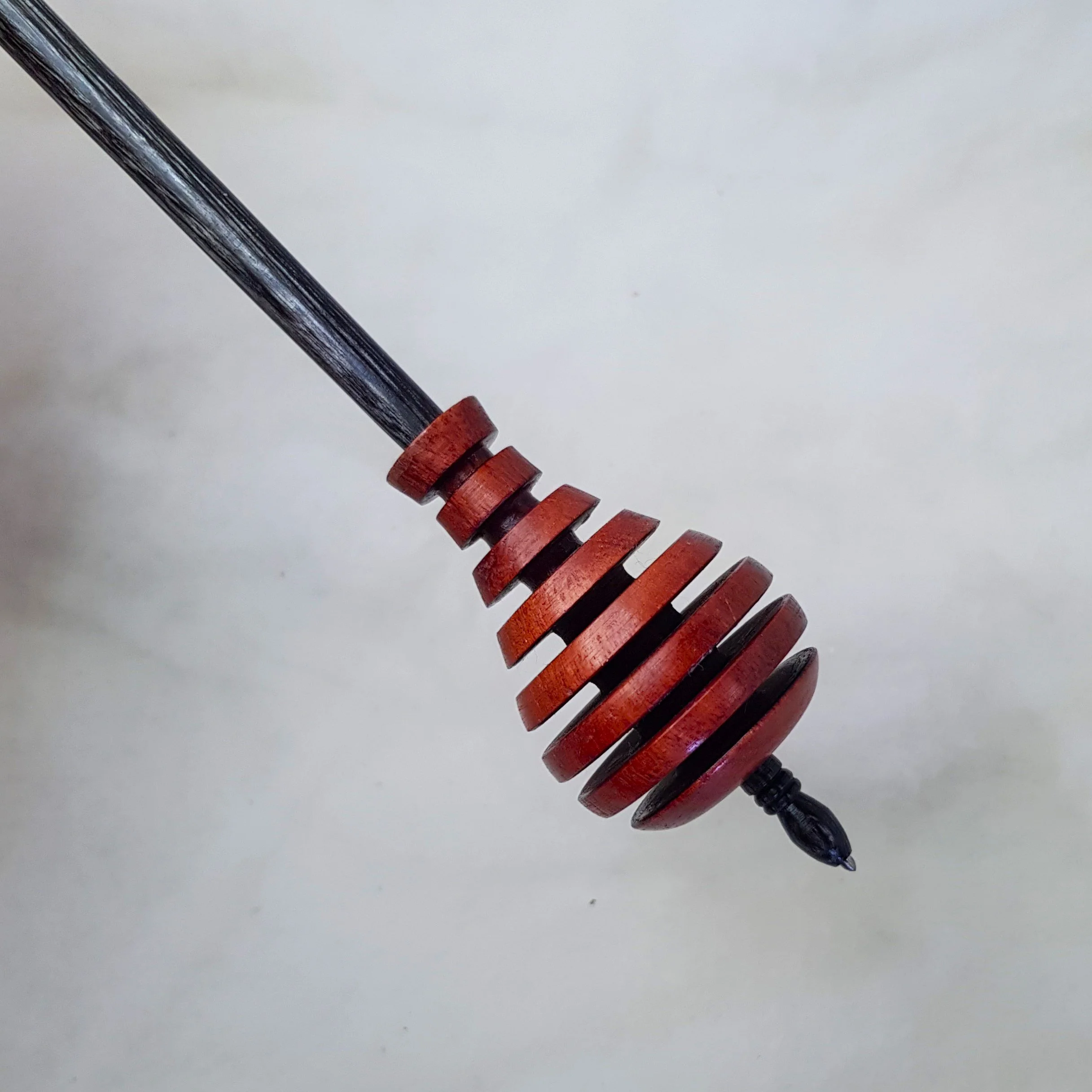 Signature Series - Honey Teardrop - Medium Light Weight Russian style supported spindle in Figured Jarrah, and Frogwood.